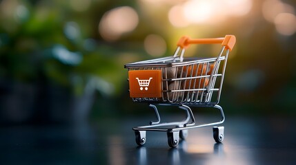Neumorphic Shopping Cart with Soft 3D Pin Buttons and Outlined Symbols Representing a Supermarket Basket and Ecommerce