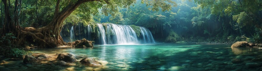 Fototapeta premium A beautiful waterfall surrounded by trees