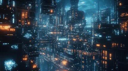 Naklejka premium A smart city with a connected network and internet of things.