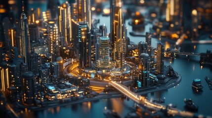 A smart city with a connected network and internet of things.
