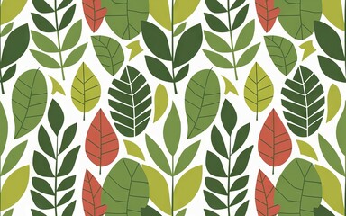 Green leaf pattern. Seamless pattern of green and red leaves, perfect for nature, spring, and growth themed projects.