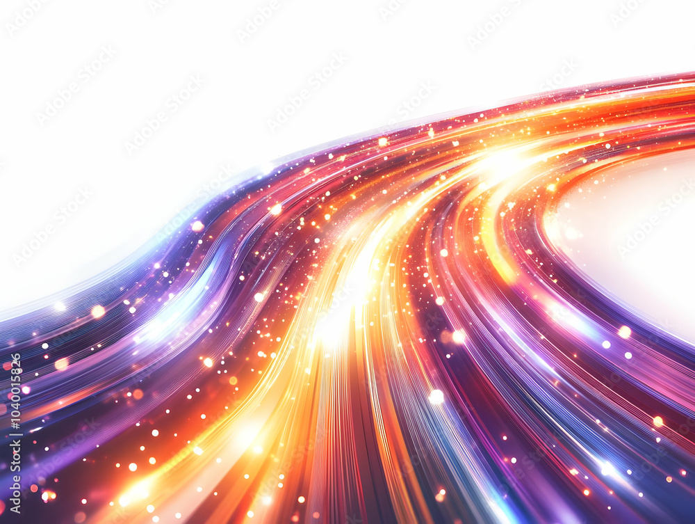 Poster flat glossy light trails streaking across white background empty space right side symbolizing innova