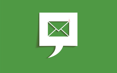 Speech bubble with paper cut out email symbol with Christmas tree. New Year and Christmas celebration concept.