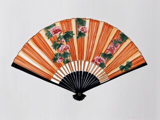 Silk fan hand drawn painted painting illustration on plain white background