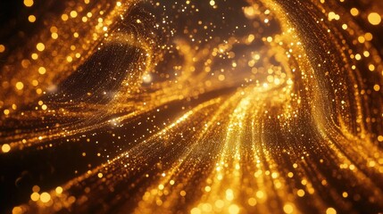Obraz premium A captivating scene of golden light particles flowing through dark surroundings, creating an opulent, hypnotic pattern of luxury