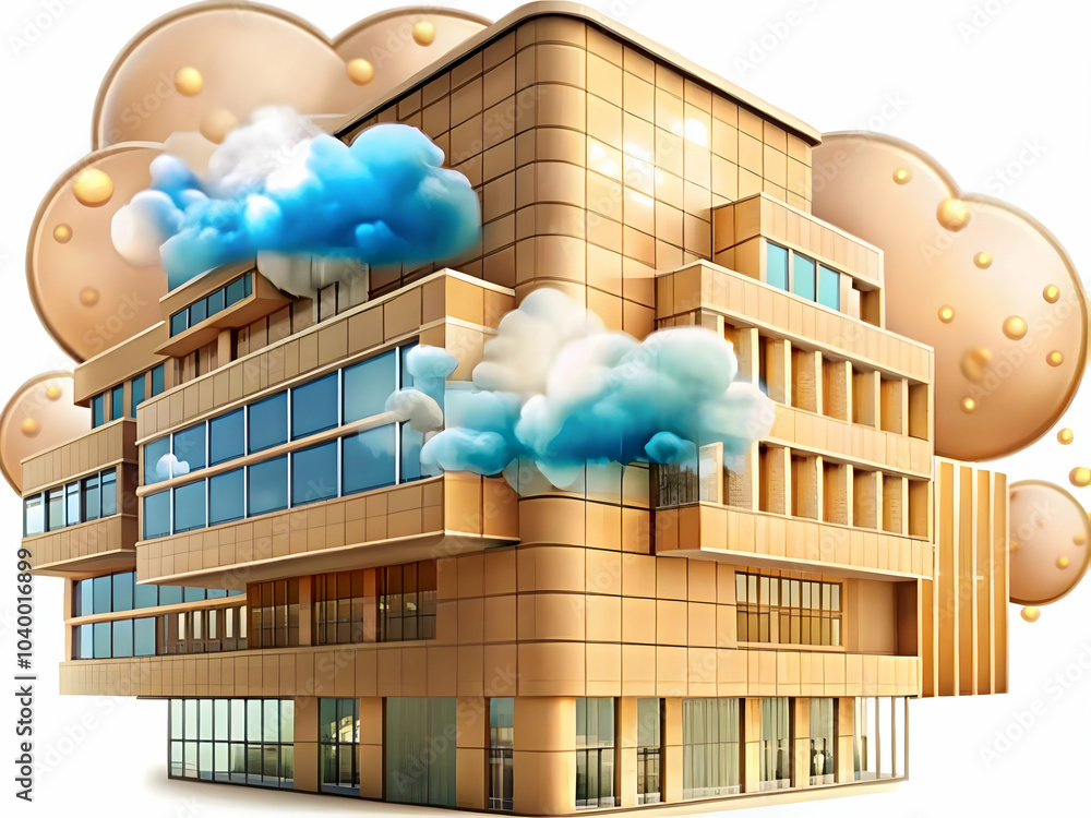 Poster abstract cloud computing elements corporate building digital shapes business infrastructure space fo