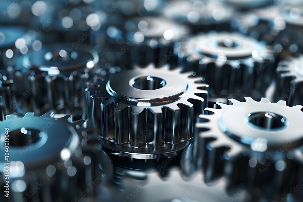 Poster intricate arrangement of metallic gears in a mechanical setting