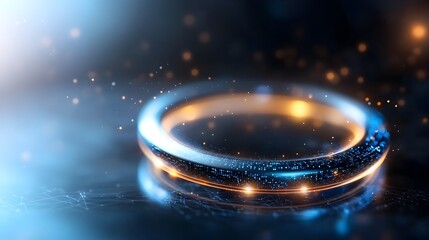 Futuristic abstract digital tech circle with neon data points and smooth curves floating on a dark 3D background capturing the essence of big data and technological innovation