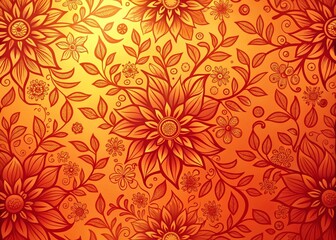 Hand Drawn Floral Ornament in Red-Orange Gradient for Modern Minimalist Decor