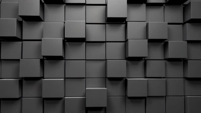 Abstract Black Blocks Cubes Background, Modern 3D Geometric Pattern, Minimalist Design, Industrial Style, High-Contrast Dark Tones, Dynamic Wall Texture, , 8k Wallpaper, Futuristic Sci-Fi Concept