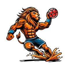 The beach handball-playing lion