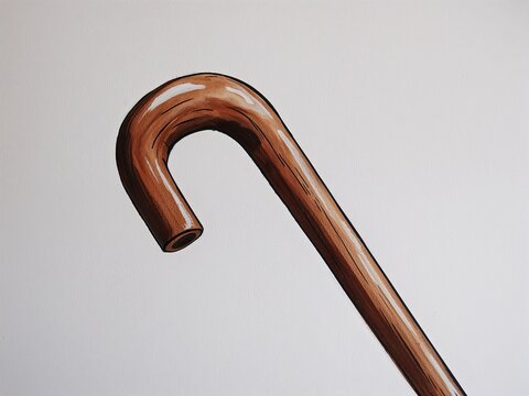 Wooden cane hand drawn painted painting illustration on plain white background