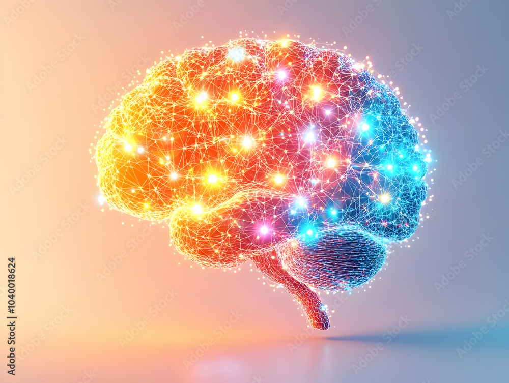 Poster flat bokeh light bulbs brain concept soft abstract image glowing bulbs shape brain bokeh effects rot