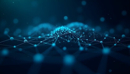 Digital nodes and connections symbolize neural networks' complex data processing.