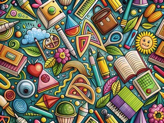 Obraz premium Hand-Drawn School Supplies Pattern for Educational Backgrounds and Design Projects