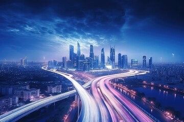 Fototapeta premium Futuristic road, smart city landscape.