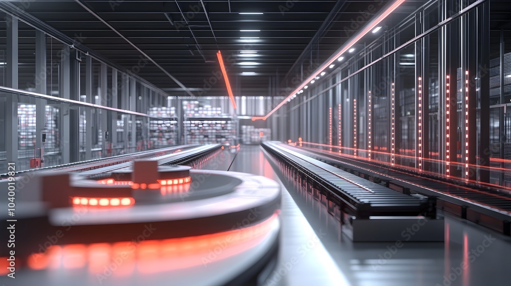 Aufkleber automated futuristic warehouse with conveyor sorting packages for efficient logistics setup