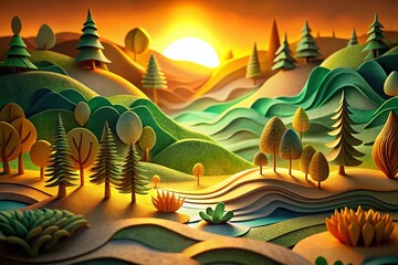 Handmade Abstract Paper Landscape with Ecological Theme in Low Light Photography for Nature Lovers