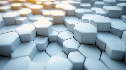 Futuristic white background hexagonal structure and Embossed Hexagons