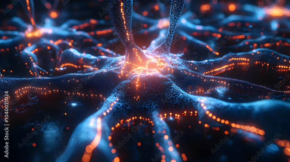 Poster 3d holographic neural auction interface dolly shot moving through neural network with bids flowing, 