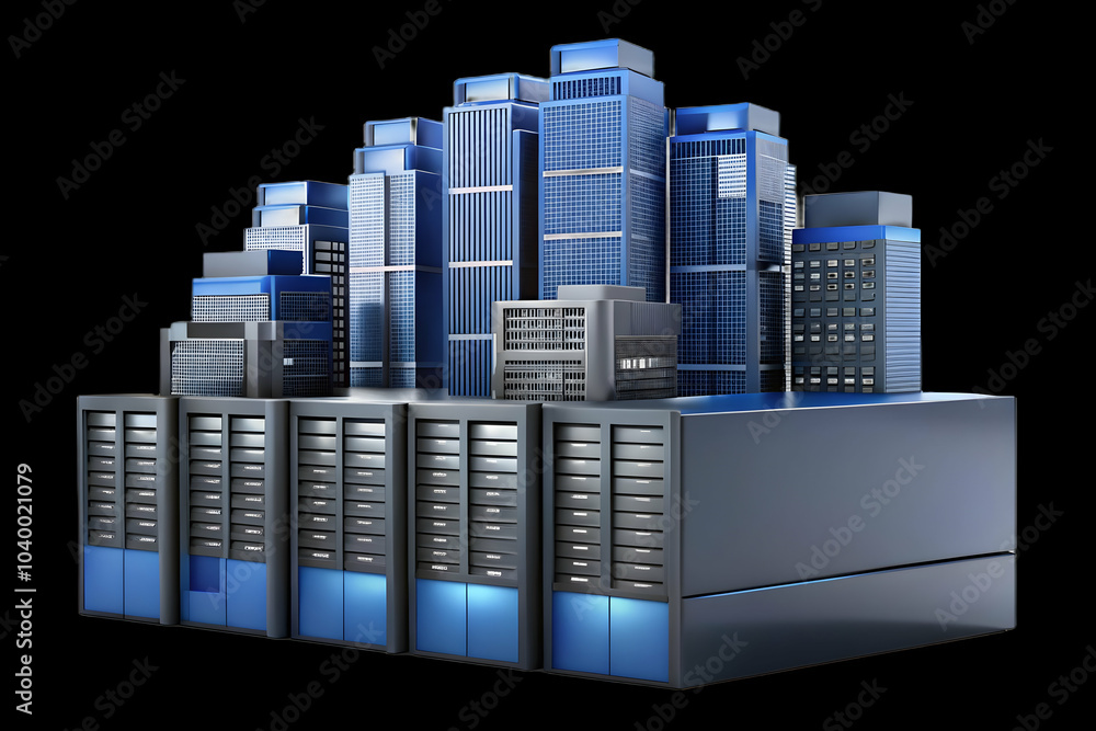 Aufkleber close up of server racks silhouette cityscape macro photograph of server racks creating urban skylin