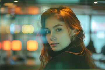 Captivating Portrait of a Young Woman with Warm Tones and Soft Focus