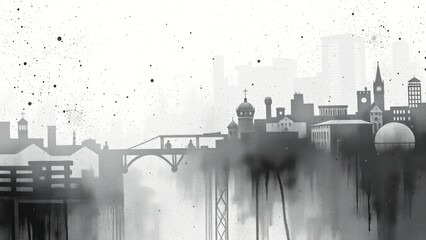 Obraz premium Silhouette of a city with a bridge