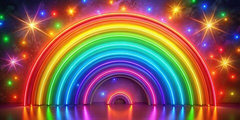 Happy Pride Greeting Card with Neon LGBT Rainbow Design for Celebrating Diversity and Love