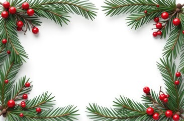 christmas frame with fir branches and cones