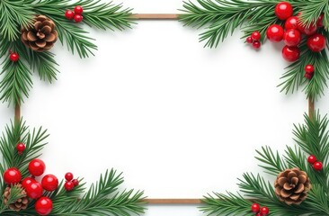 christmas frame with fir branches and cones