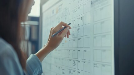 Business Planning Calendar Agenda work schedule concept, Businesswomen use pen marks on the virtual screen calendar, workflow plan, and Organize schedules and important dates. Work time management