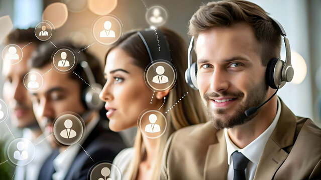 Soft Abstract Help Desk Icon Merging AI Symbols Business Background Bokeh Effect Integration Customer Support Services Conceptual Image Photo Stock