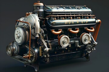 Vintage V8 Engine with Intricate Details and Classic Design