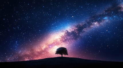 Fototapeta premium Stars in Night Sky Above Lone Tree Landscape