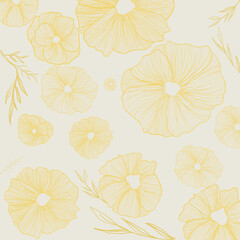 A floral pattern features hand-drawn yellow flowers, exuding a soft and calming vibe. Perfect for use in home décor, stationery, or textile projects,