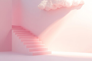 Pink staircase leading to heaven against pastel background, modern abstract concept