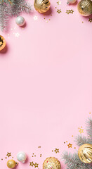 Christmas Pink Background with golden baubles