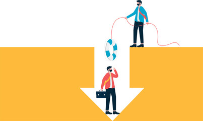 To save the crisis, hand holding a lifebuoy and throw it into the falling arrow.

