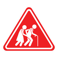 Elderly People Road Crossing Sign red triangle road sign