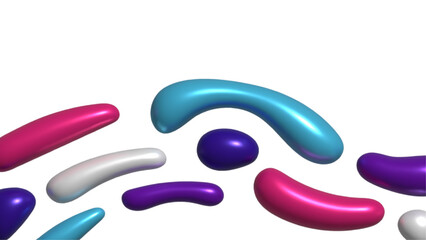 Dynamic 3D abstract wavy background, inflated balloon like forms in blue and purple colors, fluid shapes create a sense of motion and depth