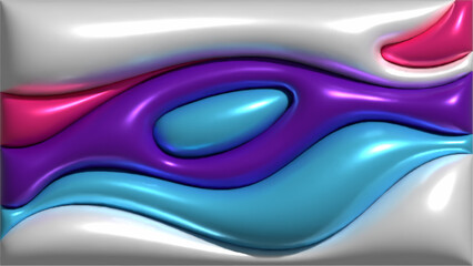 Dynamic 3D abstract wavy background, inflated balloon like forms in blue and purple colors, fluid shapes create a sense of motion and depth