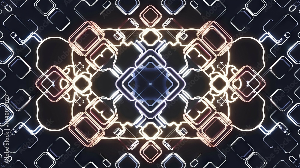 Aufkleber abstract neon geometric pattern. a digital art piece featuring a glowing geometric design with neon 