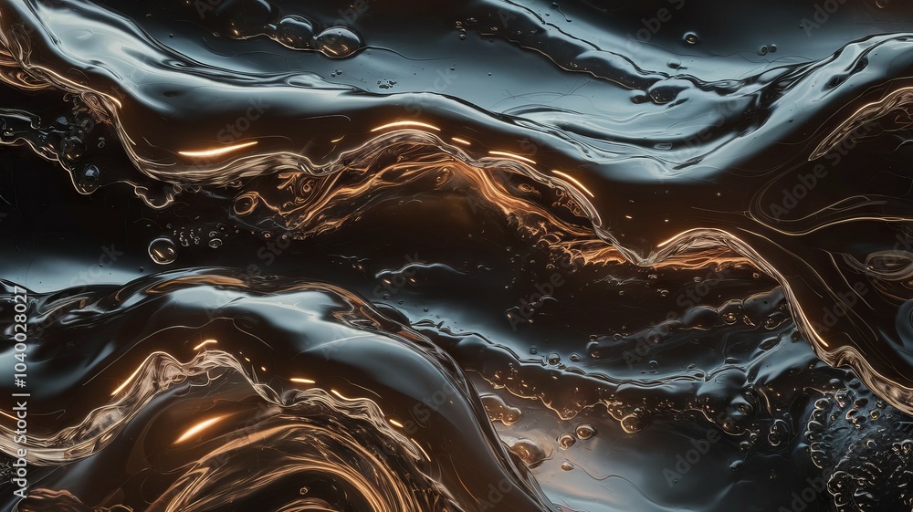 Aufkleber abstract liquid texture. close-up of a metallic liquid surface with ripples and bubbles, creating an