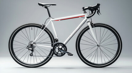 A white bicycle with red stripes