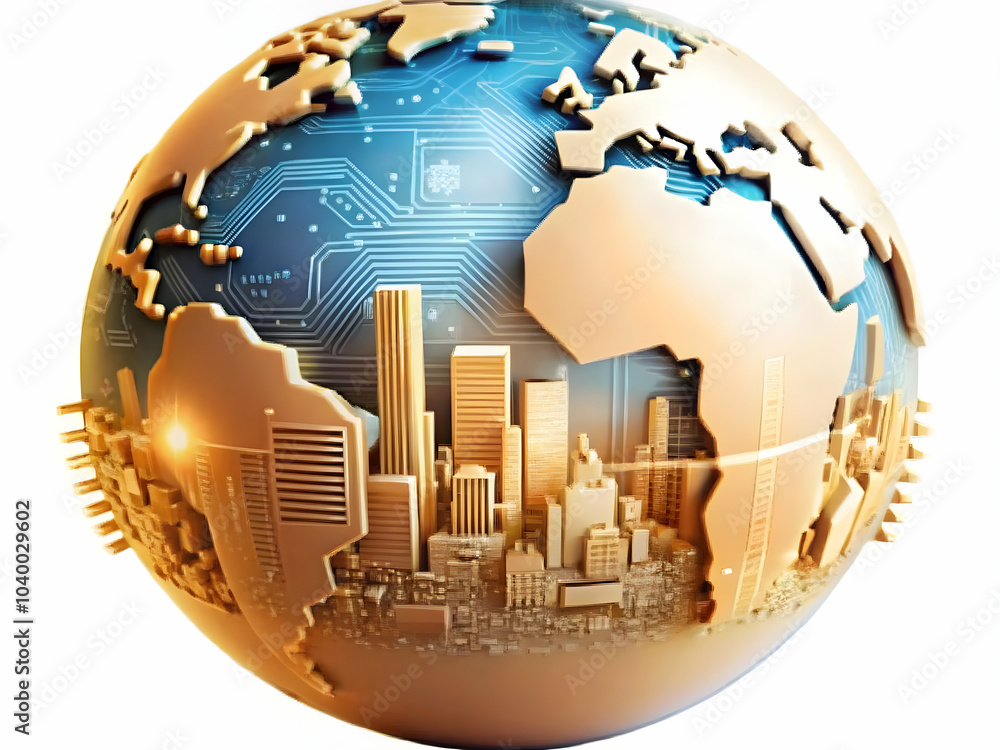 Aufkleber digital circuit globe cityscape soft lighting global connectivity technological advancement business