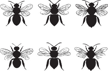 A set of bees. Hand drawn vector illustration	