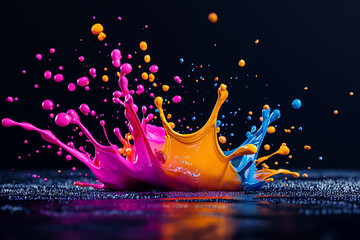 Highsaturation color splashes creating a dynamic explosion over a textured surface