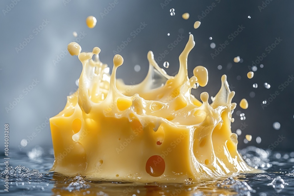 Poster A Close-Up View of a Cheese Splash with Large Holes