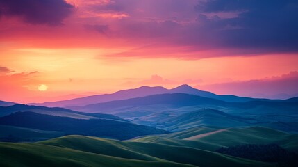 Obraz premium Serene sunset over rolling hills