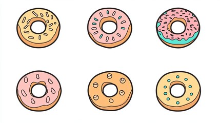 Colorful donut line icons